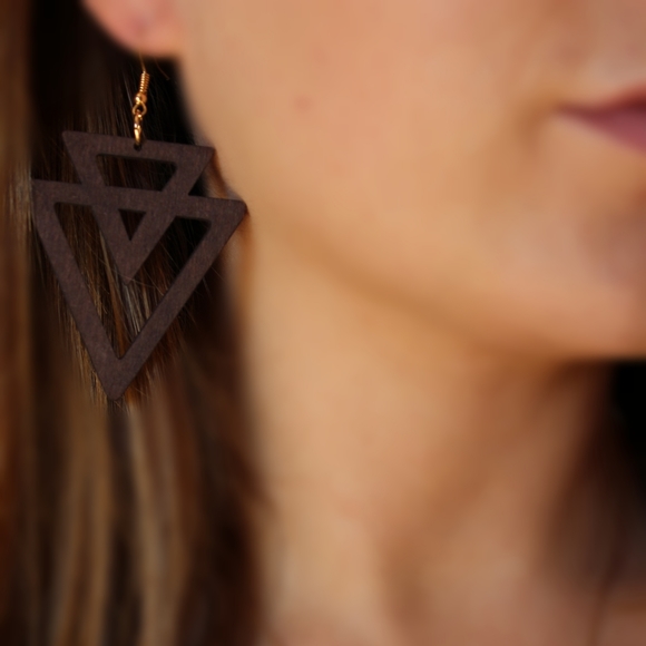 *2 for $15* Dark Triangle Wood Drop Earrings - Picture 6 of 6